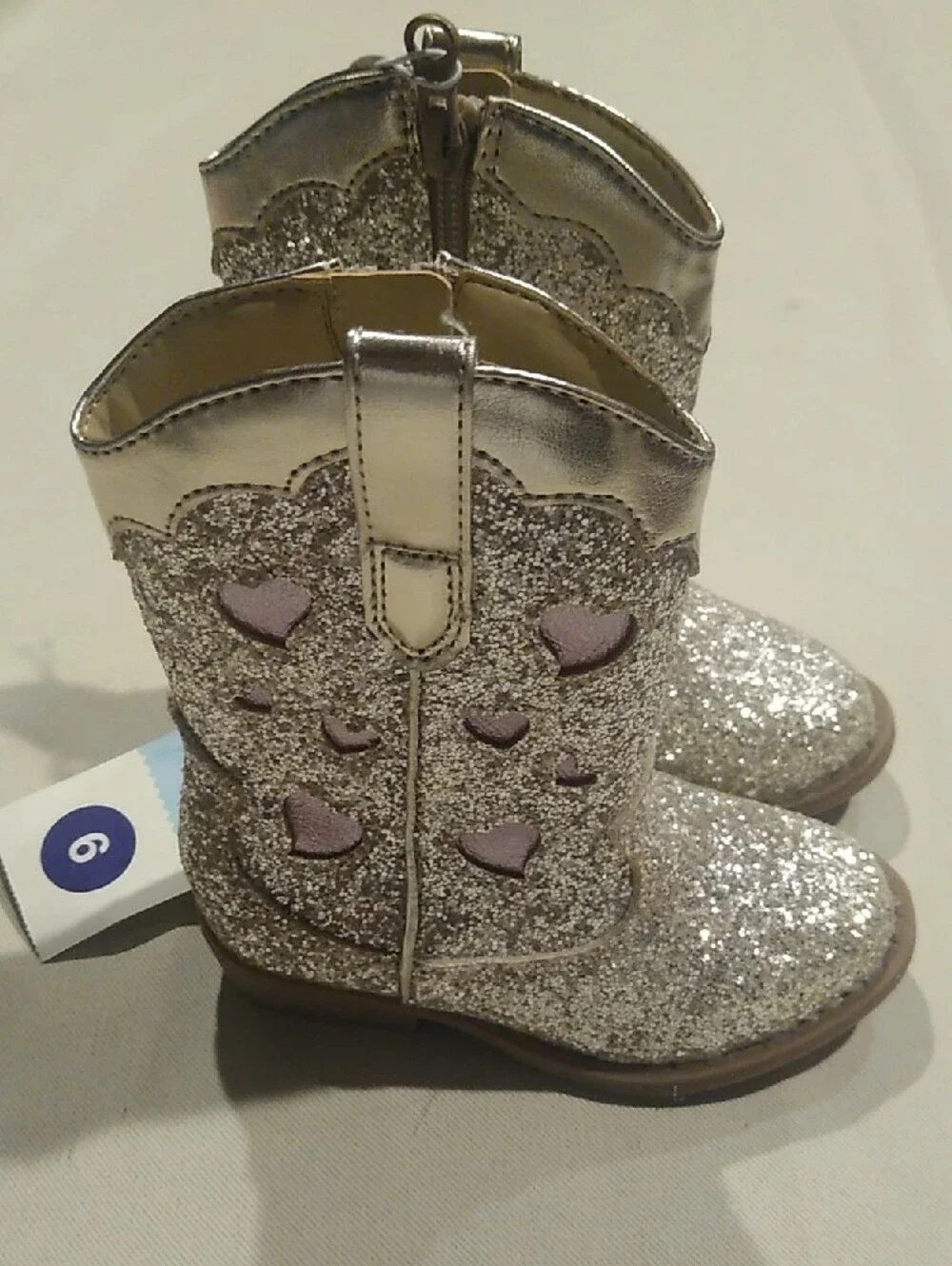 New Cat&Jack Toddler Kids Glitter Heart Cowboy Boots - Pink/Gold Size 6.